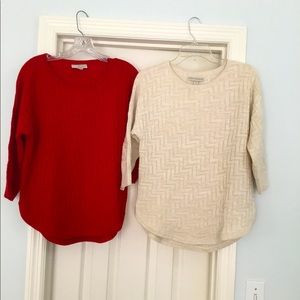Two sweaters red, gold flecked cream, medium